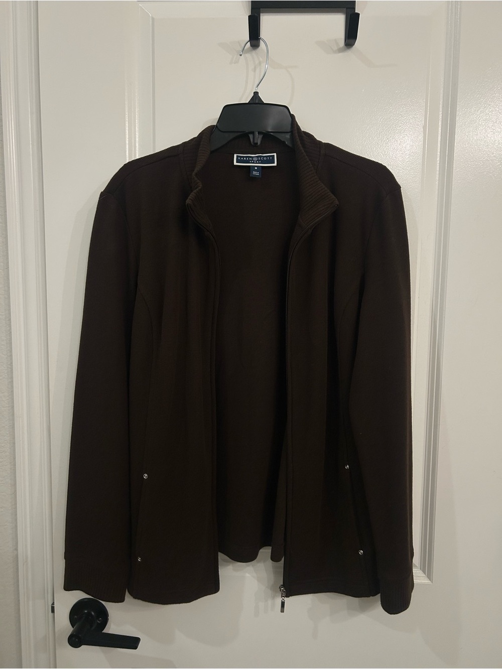 Karen Scott Brown Lightweight Zip-Front Sweater Jacket